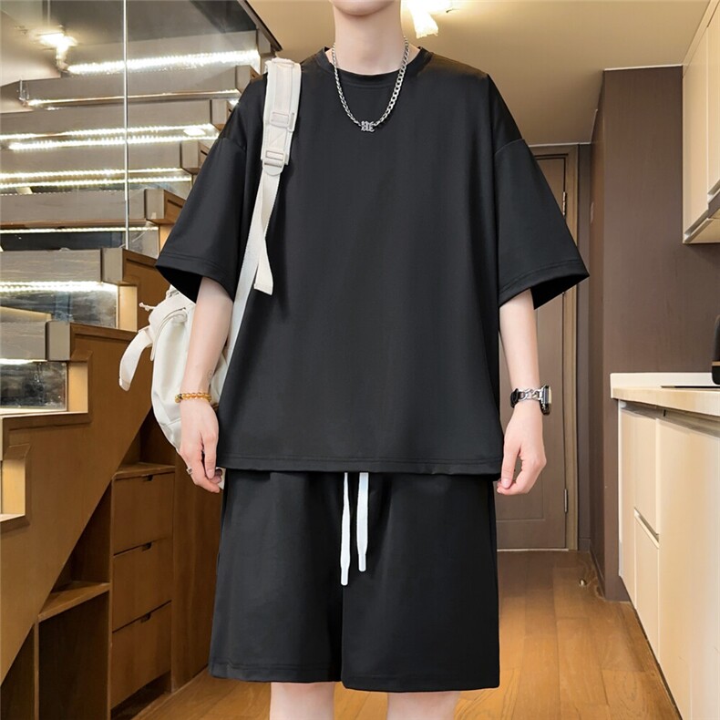 光版二开冰丝垂感套装圆领男士休闲运动一套潮A266-BSYLTZ006-P50,男装休闲套装,电商A266