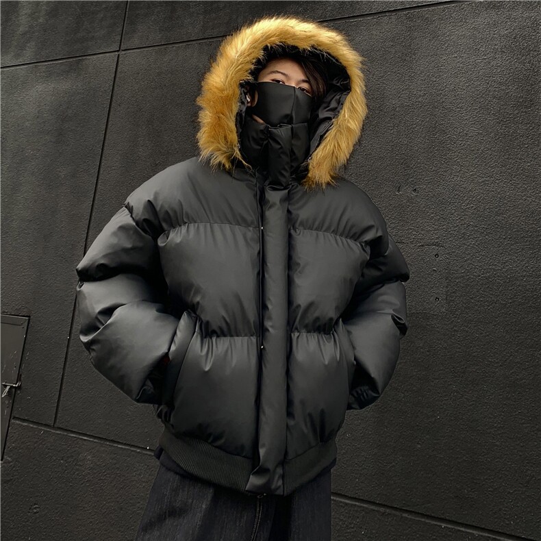 pu皮棉服男冬季宽松外套男短款皮棉衣大毛领可拆卸连帽棉袄p115，男装棉衣，电商C307