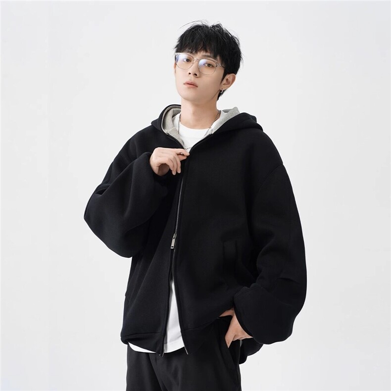 1506/WF331/P55双拉链开衫卫衣男款春美式重磅硬挺潮连帽外套1图片