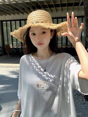 雪花棉麻手工蕾丝短袖时尚百搭，女装T恤，湘姗