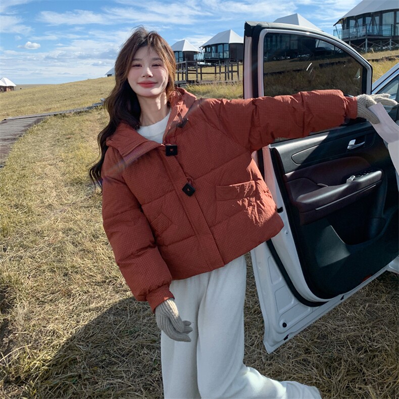 有货主推落日橘格子保暖加厚羽绒棉服2B218-D12-P165，控248,女装棉衣/棉服,2B218