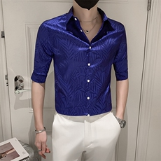店主风社会小伙男士中袖衬衫提花七分袖寸衣男301A-1/CS350/P55，男装衬衫，星座301A-1