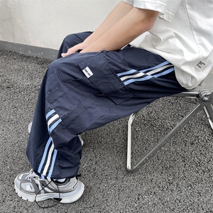 休闲裤男韩版潮条纹拼色高街帅2024夏新款ins宽松束脚裤K3811-P41图片