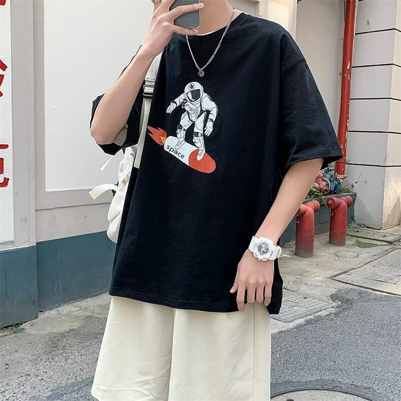 短袖纯棉T恤男夏季薄款圆领宽松潮牌美式印花百搭半袖上衣衫体恤,男装T恤,星座1013