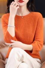 长袖圆领套头纯色2024年秋季羊毛通勤针织衫，女装羊毛衫，大美人高端店