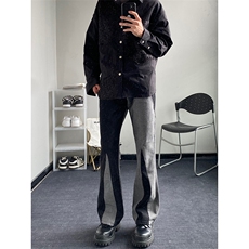 B221美式ins高街小众情侣个性款拼接微喇牛仔裤LK23095-P65控88，男装牛仔裤，电商B221