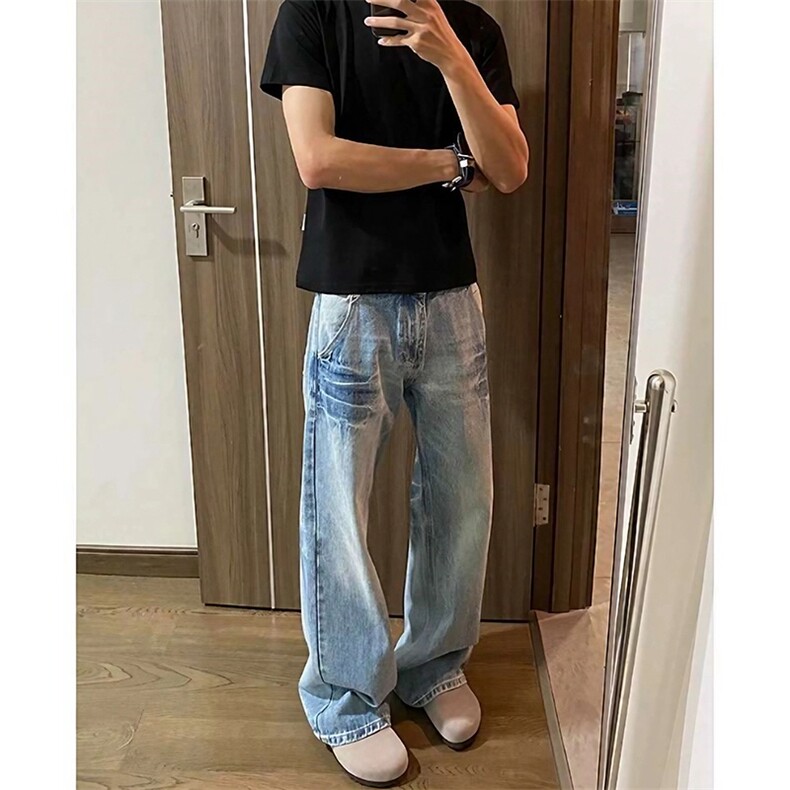 K1109-p38（网络图）现货得物牛仔裤无弹阔腿直筒裤长裤扎花,男装牛仔裤,星座103A-1