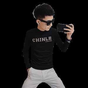 4秋季长袖修身T恤刺绣社会精神小伙男半高领打底衫C301B-CT14图片