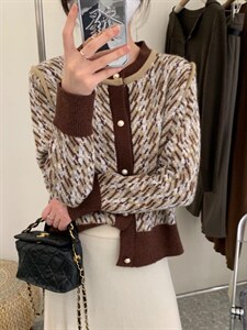 990复古千鸟格开衫毛衣,女装针织衫/毛衣,Lucky Lee