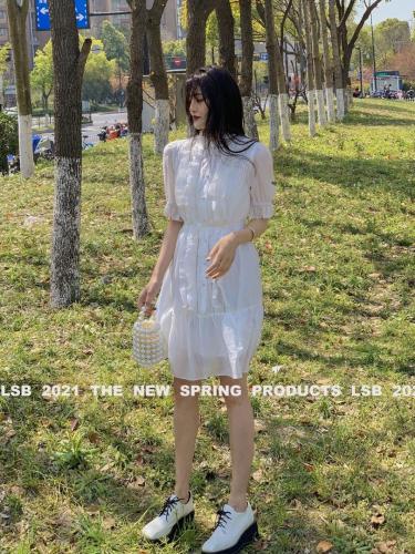 2021春夏新品韩版仙女连衣裙轻奢高品质拼接不规则裙7024,女装连衣裙,丽身伴