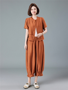 现货2026夏季新款宽松大码减龄莱赛尔衬衫灯笼裤两件套图片