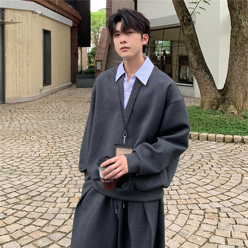 春秋男生学院风假两件衬衫领卫衣百搭痞帅休闲长袖男潮流日系外套,男装衬衫,星座601-1