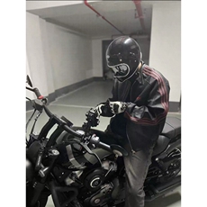 美式复古机车夹克男黑色暗红三道杠宽松条纹拼接潮牌短款外套男士，男装夹克，星座1210-1