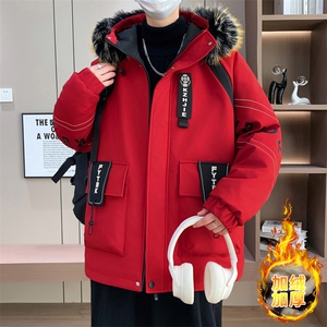 港风加绒夹克男外套青年冬季加厚连帽大毛领保暖棉衣男L8757-P98图片