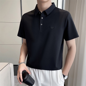 夏季半袖翻领纯色衬衫男士短袖t恤男款冰丝polo衫商务时尚翻领T恤图片