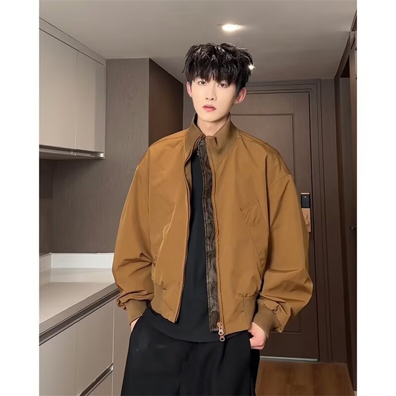 W10360-P58网图现货美式立领飞行员夹克外套阔版棒球服休闲上衣,男装夹克,星座1608