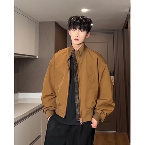W10360-P58网图现货美式立领飞行员夹克外套阔版棒球服休闲上衣
