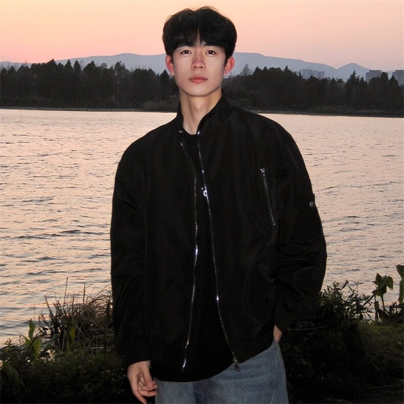 美式高街立领工装飞行员夹克男夏季设计感棒球服春秋宽松休闲外套图片