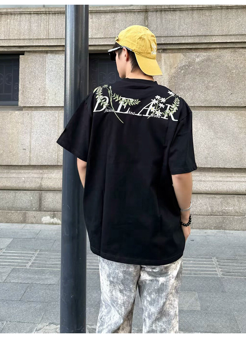 万针全刺绣工艺高品质260克纯棉双纱美式宽松百搭短袖T恤特P33,男装T恤,电商A486-1