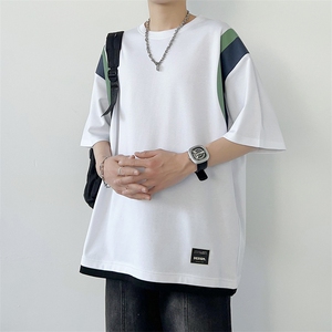 冰氧仿棉短袖港风白墙夏季休闲百搭撞色印花男上衣TC3157-P25控48,学生逛街穿搭冬图片