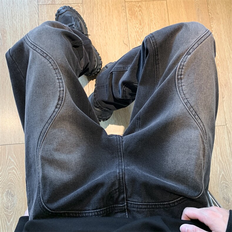 牛仔裤男春秋潮牌美式高街嘻哈设计感宽松直筒百搭长裤N03043-P46,男装牛仔裤,星座308B-1
