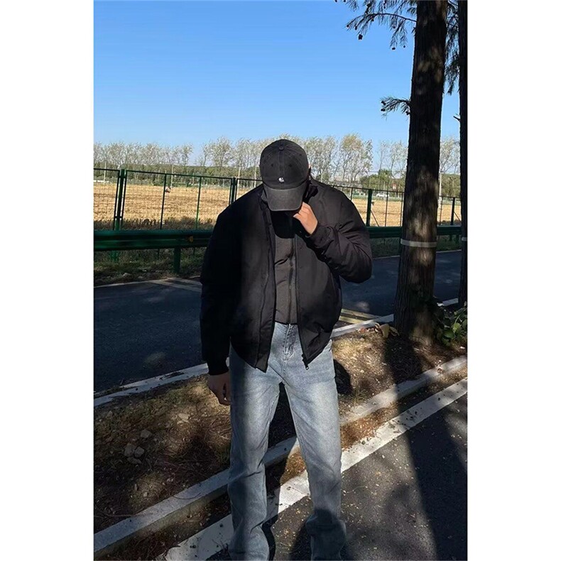 抖音得物美式潮休闲夹克春季立领纯色复古工装加厚棉服外套AMY01,男装夹克,电商A443