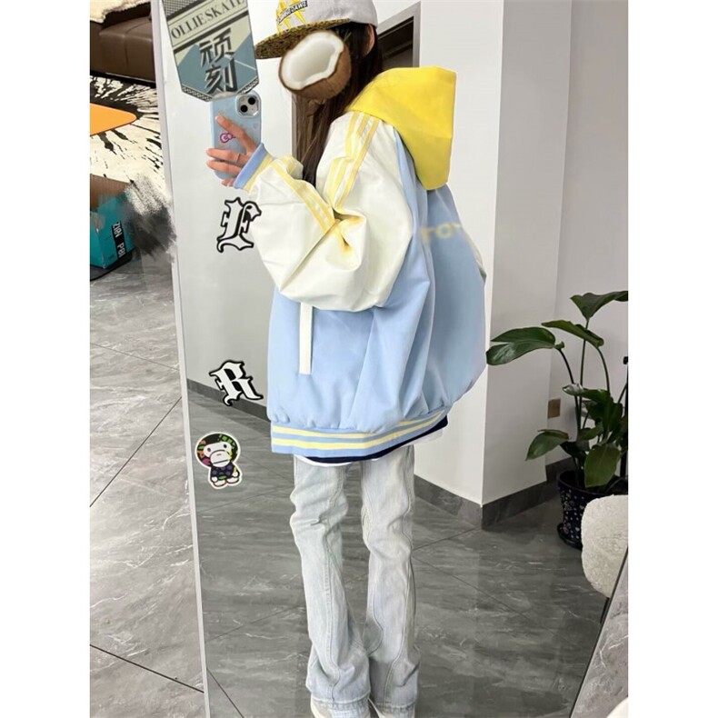 2024新款潮牌撞色三条杆棒球服女春秋宽松百搭夹克外套潮,男装夹克,星座506A