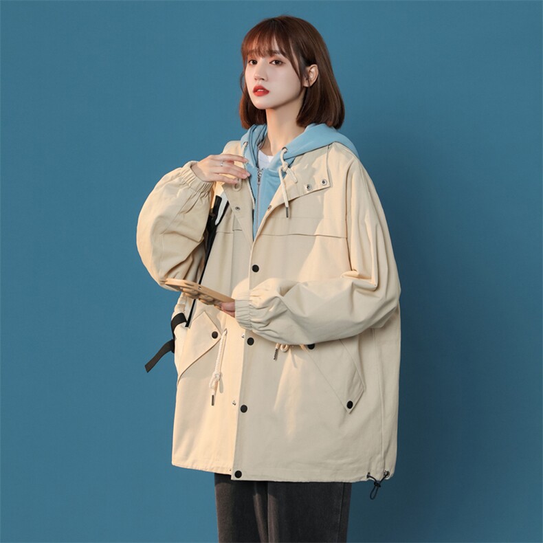 JK6002/P80春装新款中性风假两件抽绳夹克男风衣男女潮大码控118，女装短外套，电商A141