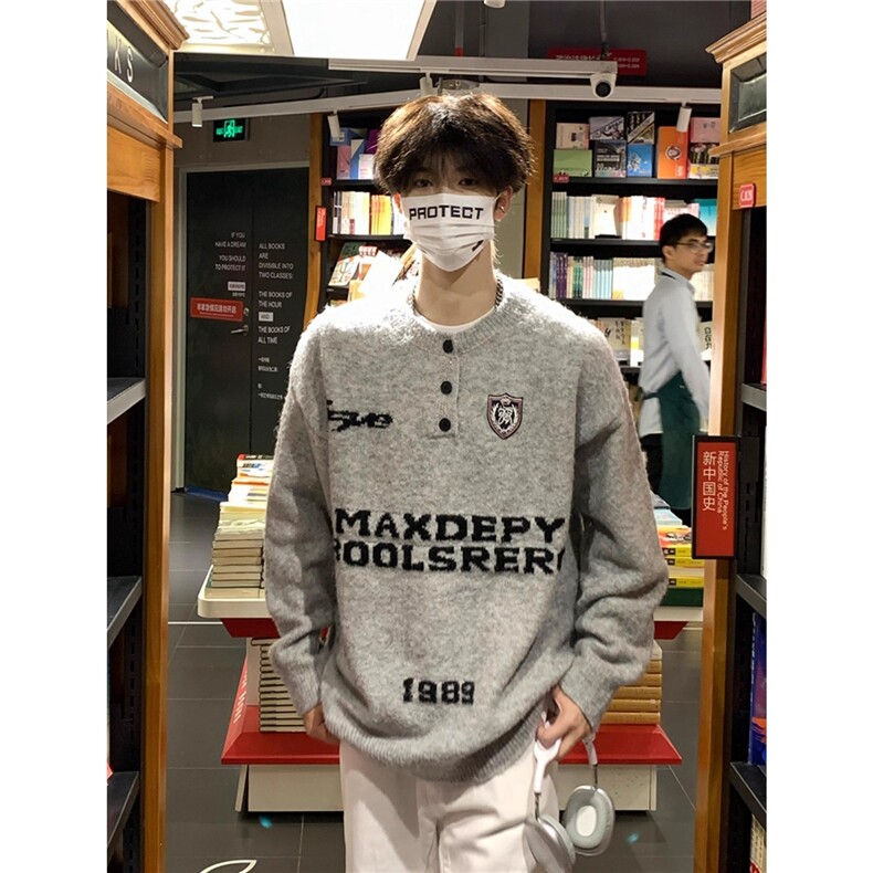 美式徽章毛衣秋冬季潮流宽松针织衫外套男女同款上衣潮MYY16,男装针织衫/毛衣,星座516A