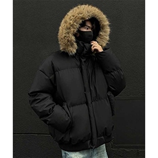 现货三防重磅硬挺boxy短款羽绒棉衣座山雕大毛毛领PU皮棉服外套冬，男装棉衣，电商A486-1