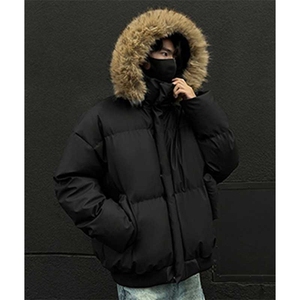 现货三防重磅硬挺boxy短款羽绒棉衣座山雕大毛毛领PU皮棉服外套冬图片