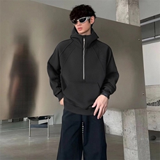 抖音得物二开美式重磅宽松结构拉链设计防风高领连帽卫衣外套W76，男装卫衣，电商A486