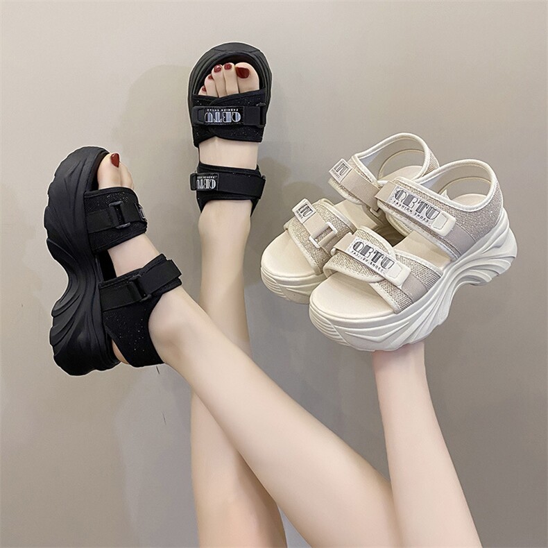 运动凉鞋女夏季平底2023新款魔术贴沙滩鞋厚底好搭休闲ins女鞋子,女鞋凉鞋,电商A223