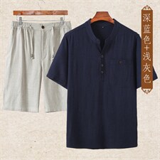 深蓝上衣＋浅灰短裤