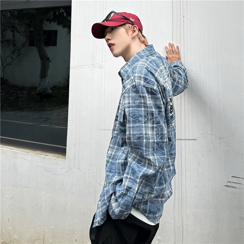 短袖衬衫男夏季新款美式复古高街衬衣小众设计感潮流上衣,男装衬衫,星座716-2