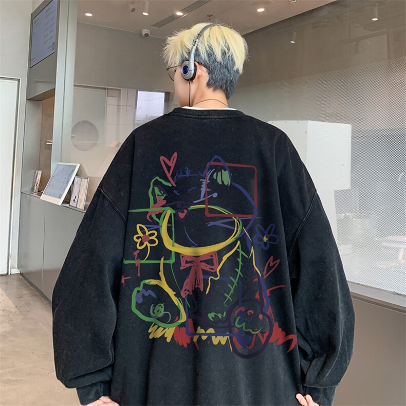 美式潮牌重磅水洗做旧圆领卫衣力推大码男XZ517A-2-Y7740-P58,男装卫衣,星座517A-2