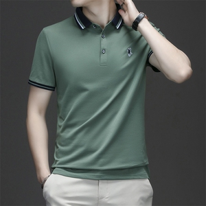 夏季男士t恤短袖高端刺绣立领Polo衫男中年商务休闲图片