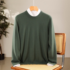 秋冬季男士简约休闲百搭圆领纯色山羊绒羊绒衫男装，男装羊绒套衫，米田羊绒