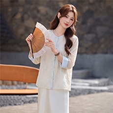 主推现货重工艺新款新中式春夏提花刺绣设计感时尚气质减龄两件套，女装套装/套裙，韩美纤衣