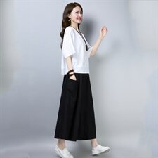 2021年夏季新款休闲时尚两件套装韩版百搭T恤女+阔腿裙裤子套装，女装套装/套裙，简韵佳