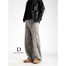 1506-1/NA3841/P57初春做旧水洗豹纹直筒牛仔阔腿高腰宽松不贴腿，男装休闲裤，星座1506-1