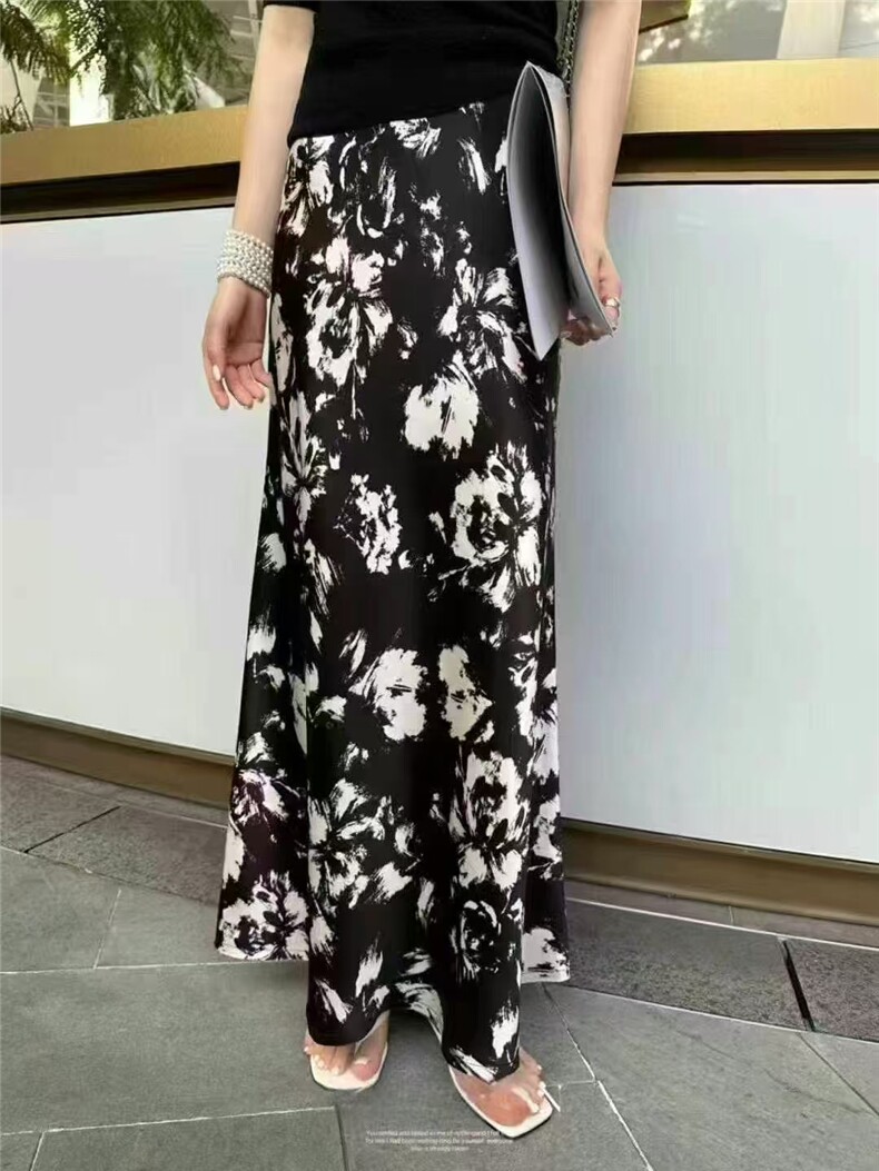 2025年夏季标准中腰百搭长裙正版长度腰头高版醋酸裙,女装半身裙,洛丽兰可
