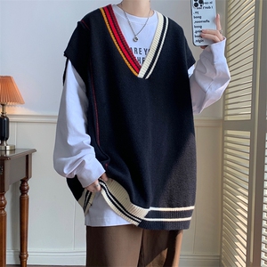 肖战同款毛衣背心针织马甲学院校园风V领上衣大码中性风9021-P55图片