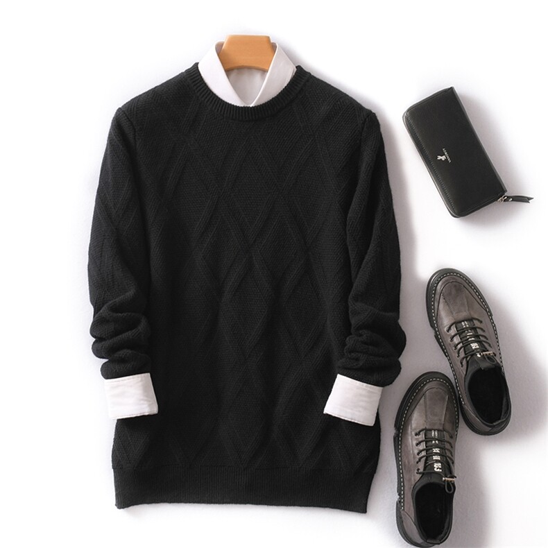 2024年秋季圆领纯色长袖羊毛时尚都市套头上衣，男装羊毛衫，德晨羊绒