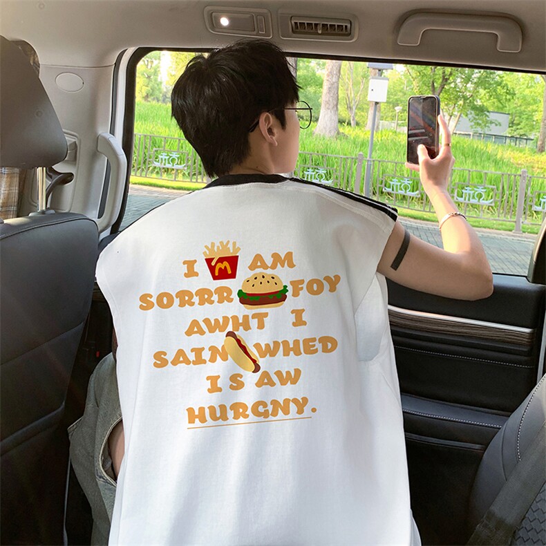 量大优供视频直播高品质重磅260克双纱纯棉印花背心无袖T恤DB77，男装背心/马甲，电商A486