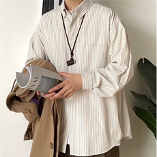 时尚日系男装复古2026春秋条纹衬衫长袖休闲复古宽松潮流衬衣男女，男装衬衫，星座506A