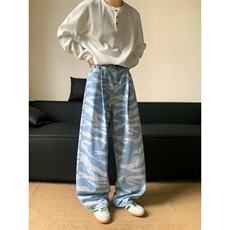男女水洗迷彩纹理高街潮流阔腿balloon时尚牛仔裤NZ0729-P50，男装牛仔裤，星座308B-2