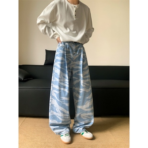 男女水洗迷彩纹理高街潮流阔腿balloon时尚牛仔裤NZ0729-P50图片