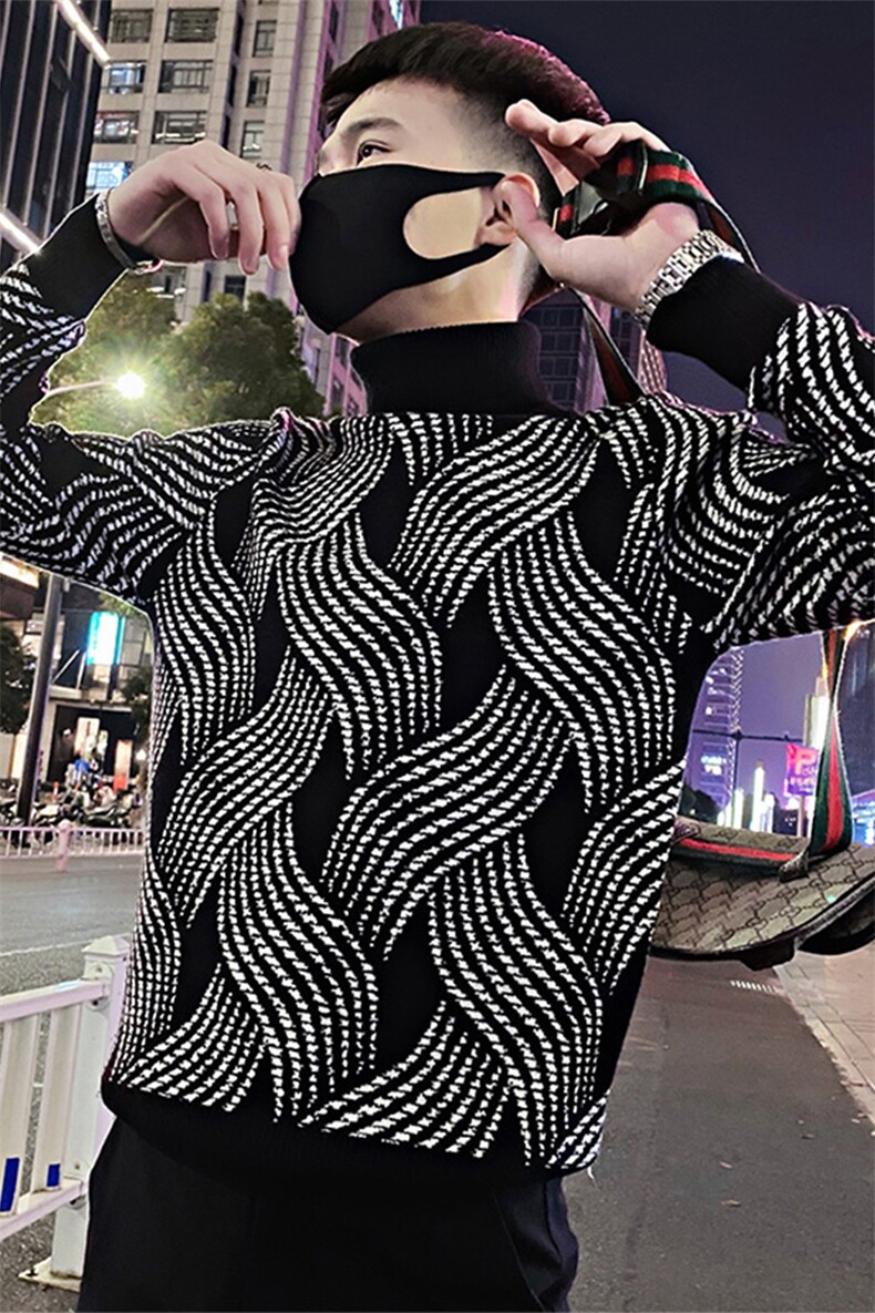 LV90/特P88控118冬季社会小伙潮牌高领菱形针织衫毛衣男士黑首1,男装针织衫/毛衣,星座305B