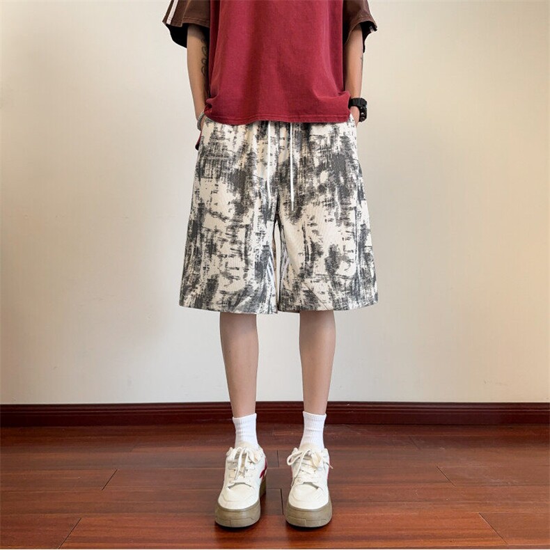 2025夏季新款潮流扎染条纹织带宽松短裤B315-K25795-特p25控48,男装牛仔裤,电商B315